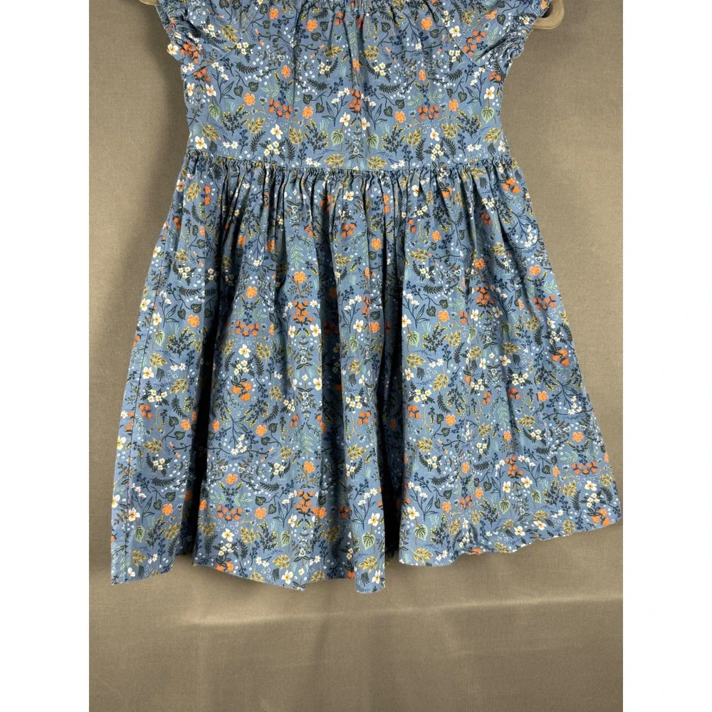 Arya Mine Designs Dress Kids Size 8 Blue Floral Cotton Flutter Sleeve Ruffle